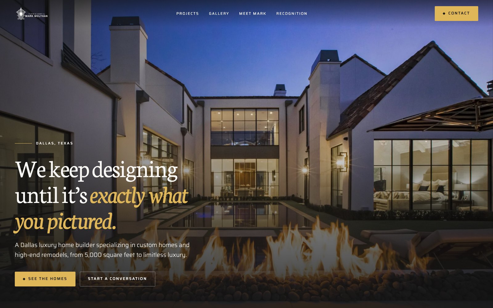 The new Platinum Series Homes by Mark Molthan homepage concept