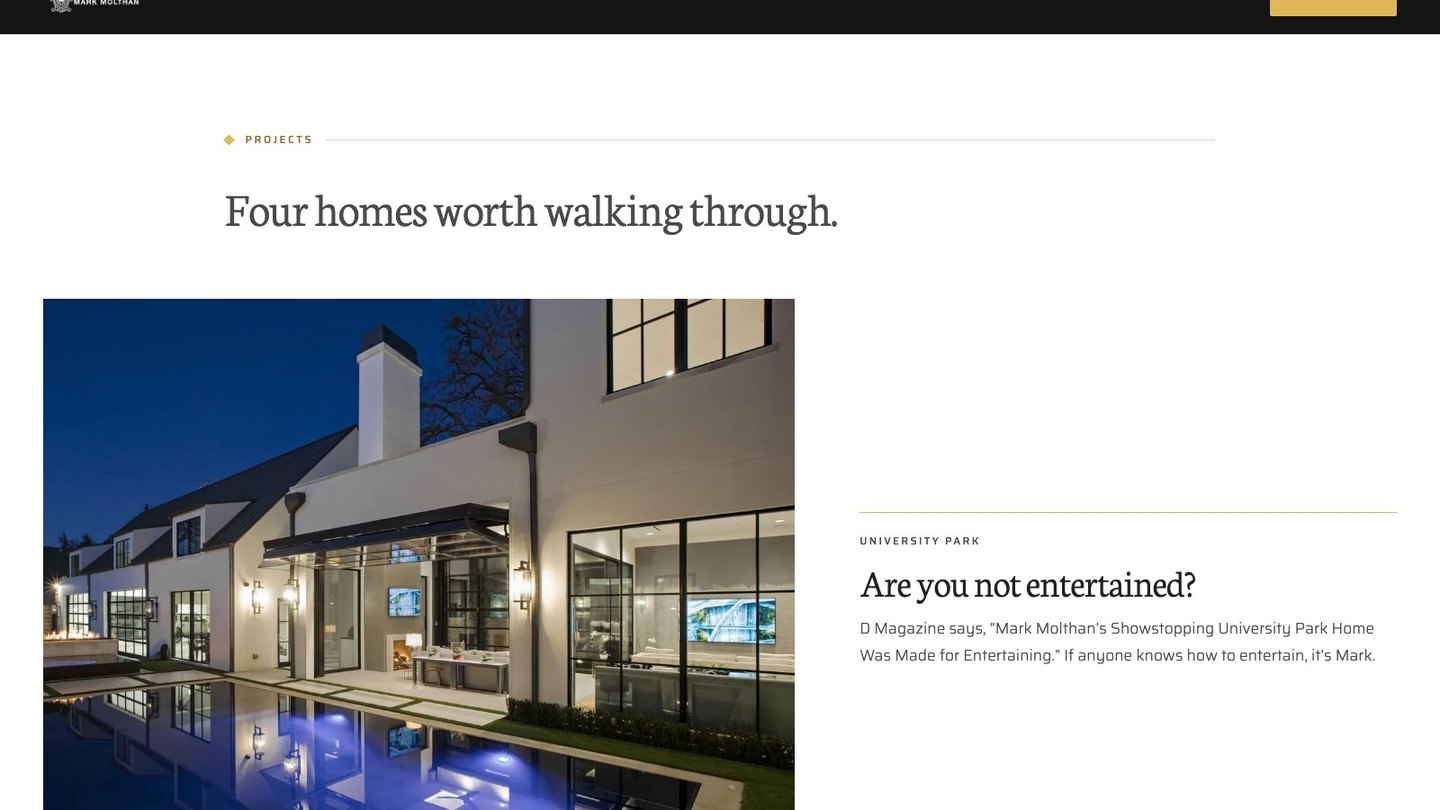 The projects section of the new homepage