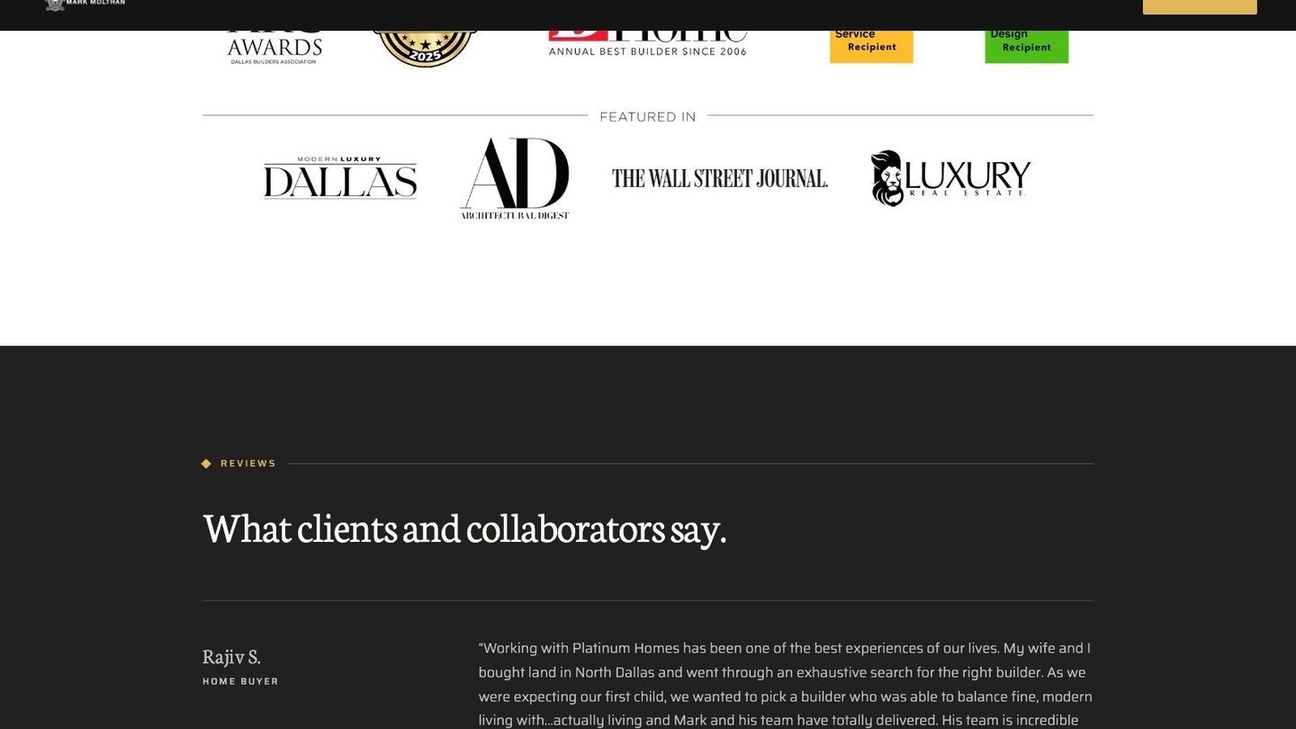 The reviews section of the new homepage
